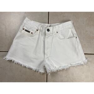 Vintage Calvin Klein Size 7 Jeans High Rise White Denim Cutoff Shorts USA 90's